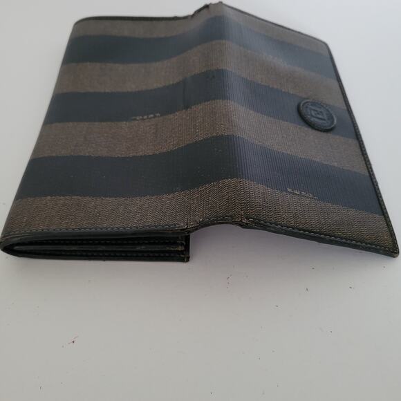 Fendi Vintage Pequin Wallet Canvas Leather Wallet Black Clutch Envelope Large - Picture 8 of 12